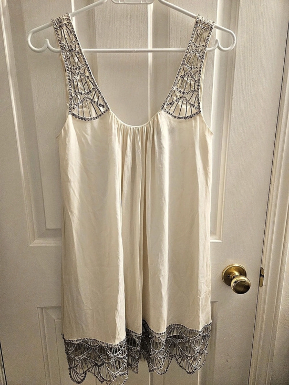 BCBGMAXAZRIA Ivory/Cream Crystal Beaded Embellished Mini Dress XS